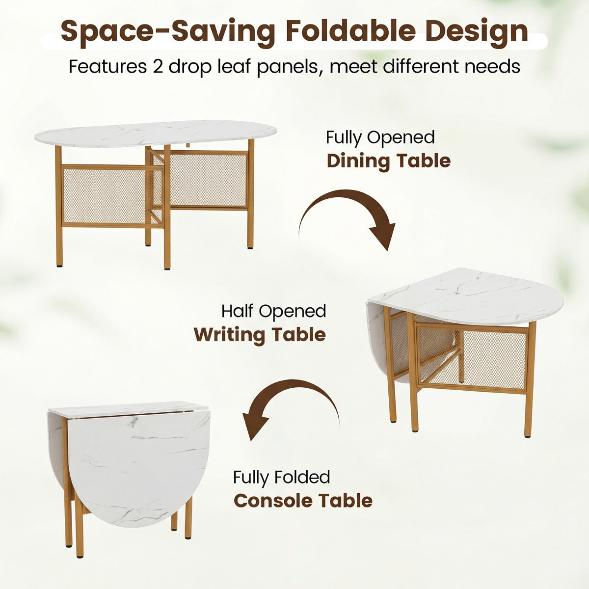 Hopfällbart – matbord för personer platsbesparande köksbord med hopfällningsfunktion Vit+ – 6-8 150 x 80 x 76 cm – Guld