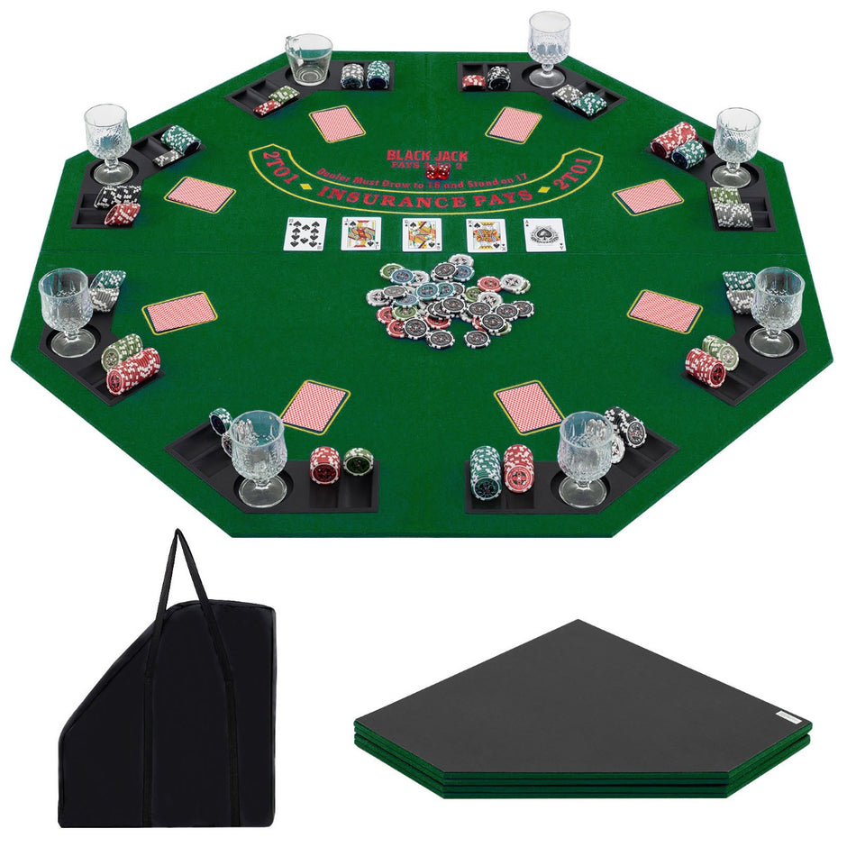 Pokermatta – Texas Holdem pokerbordsöverdrag hopfällbart för spelare med mugghållare – 120 x 120 cm 8 – Grön