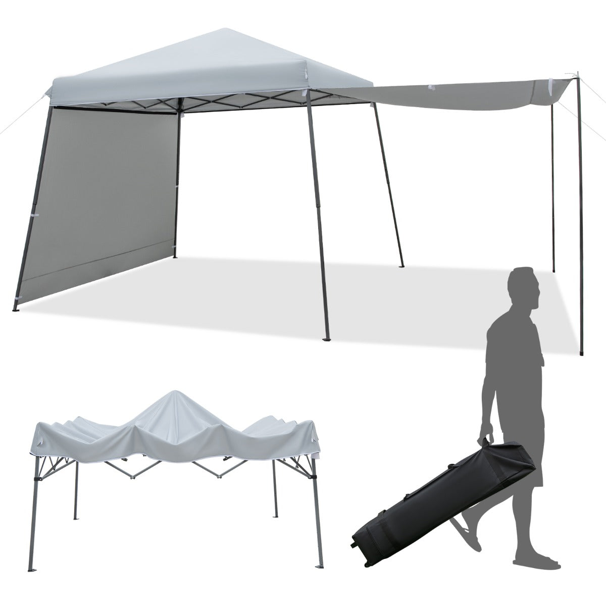 Instant – Pop Up Canopy tält med markiser Utomhussolskydd – 3 x 3 m – Grå