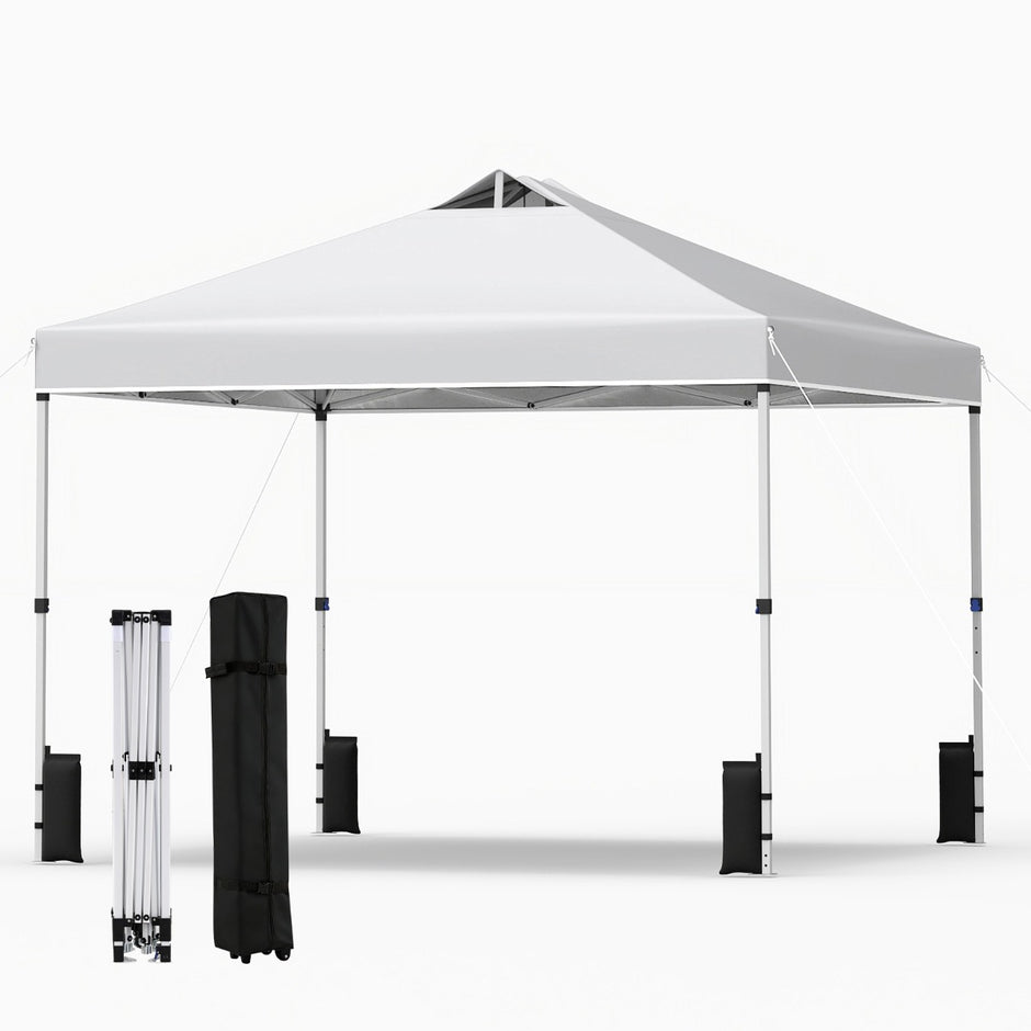 Pop – up paviljong med sandsäckar och härnar repor hopfällbar – 4 3 x 3 m – Vit