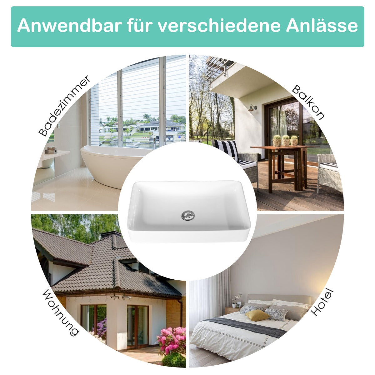 Tvättställ – Porslinskonstfat Keramiskt handfat med popup avlopp – 60 x 35 x 11 cm – Vit