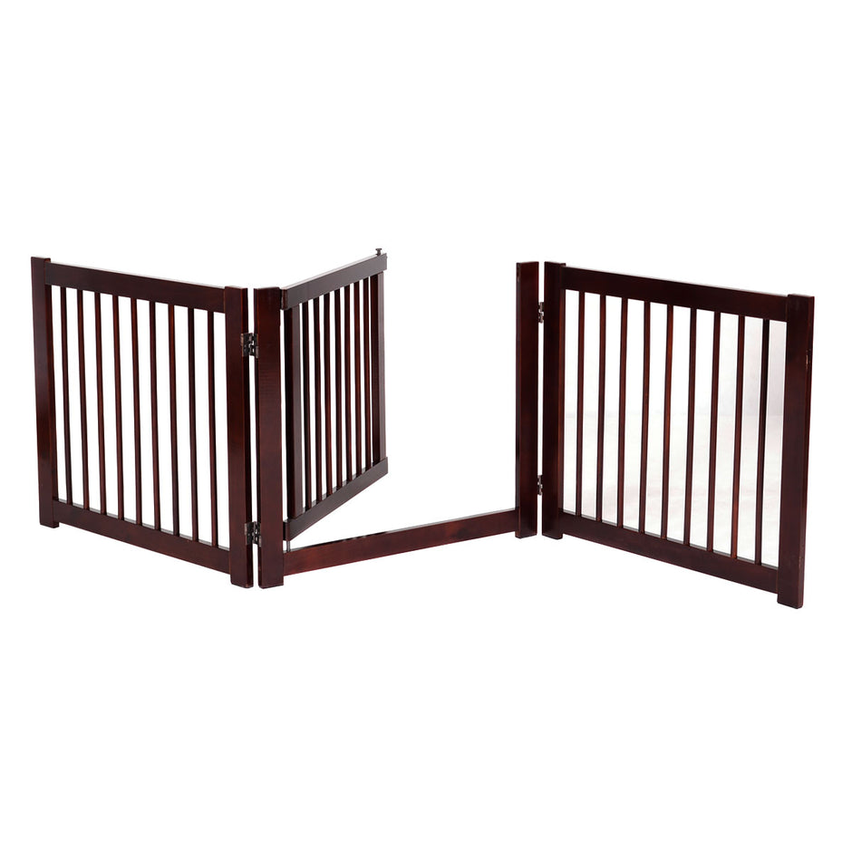 Säkerhetsport – Tredelad Hunddörr Säkerhetsgrind – 206 x 61 x 1,8 cm – Brun