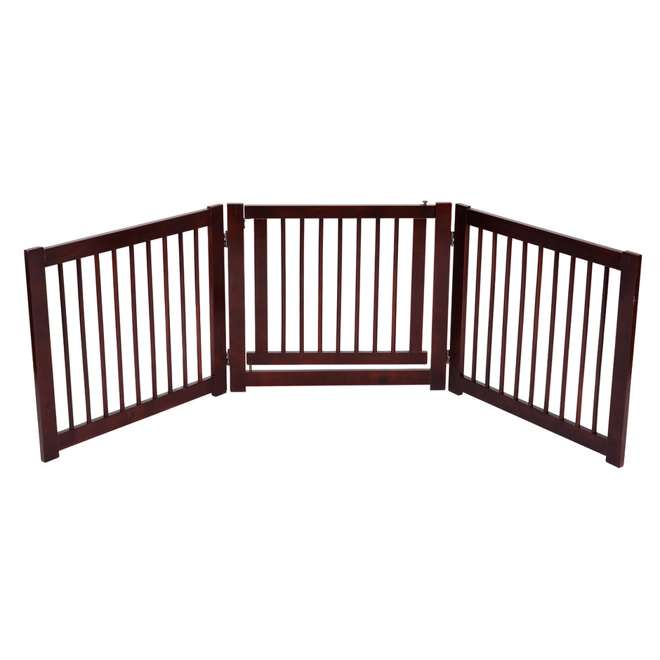 Säkerhetsport – Tredelad Hunddörr Säkerhetsgrind – 206 x 61 x 1,8 cm – Brun