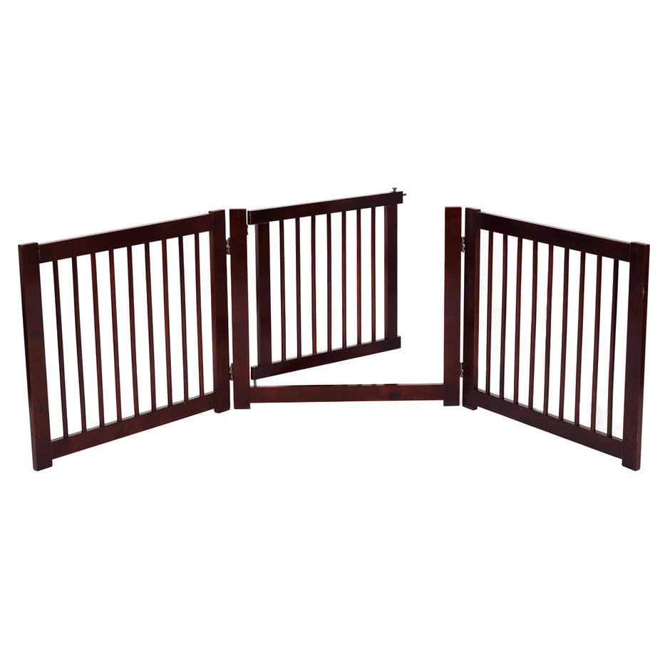 Säkerhetsport – Tredelad Hunddörr Säkerhetsgrind – 206 x 61 x 1,8 cm – Brun