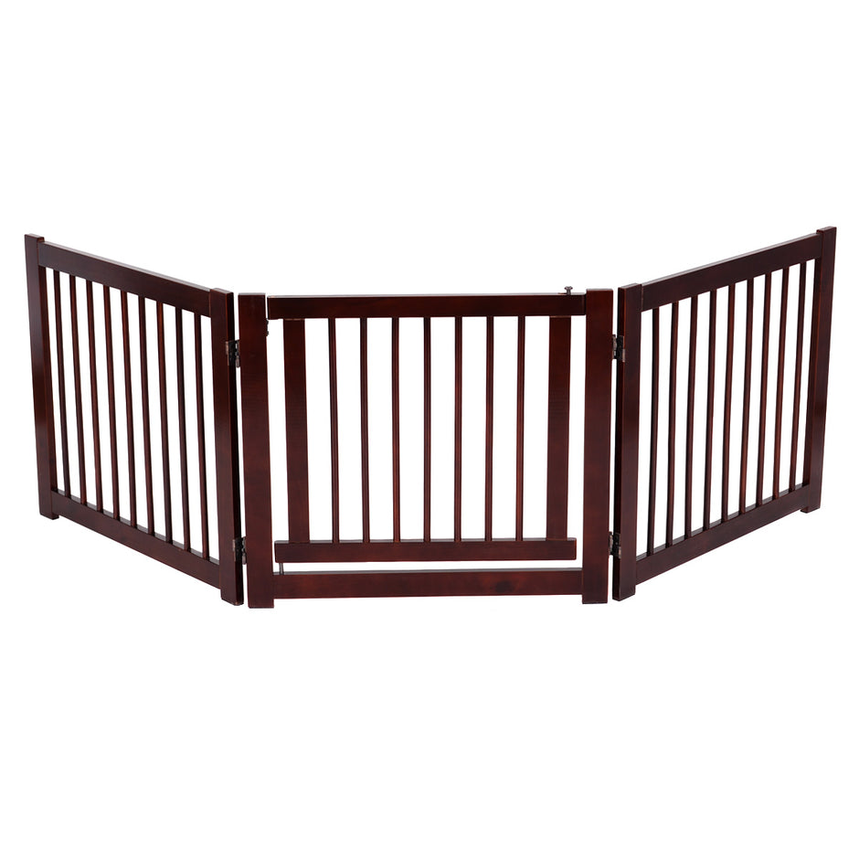 Säkerhetsport – Tredelad Hunddörr Säkerhetsgrind – 206 x 61 x 1,8 cm – Brun