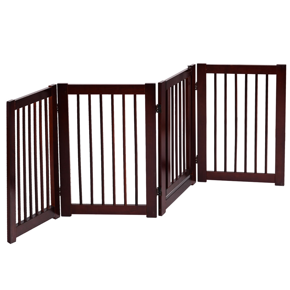 Säkerhetsport – Fyra delar Hunddörr Säkerhetsgrind – 203 x 76 x 1,8 cm – Brun