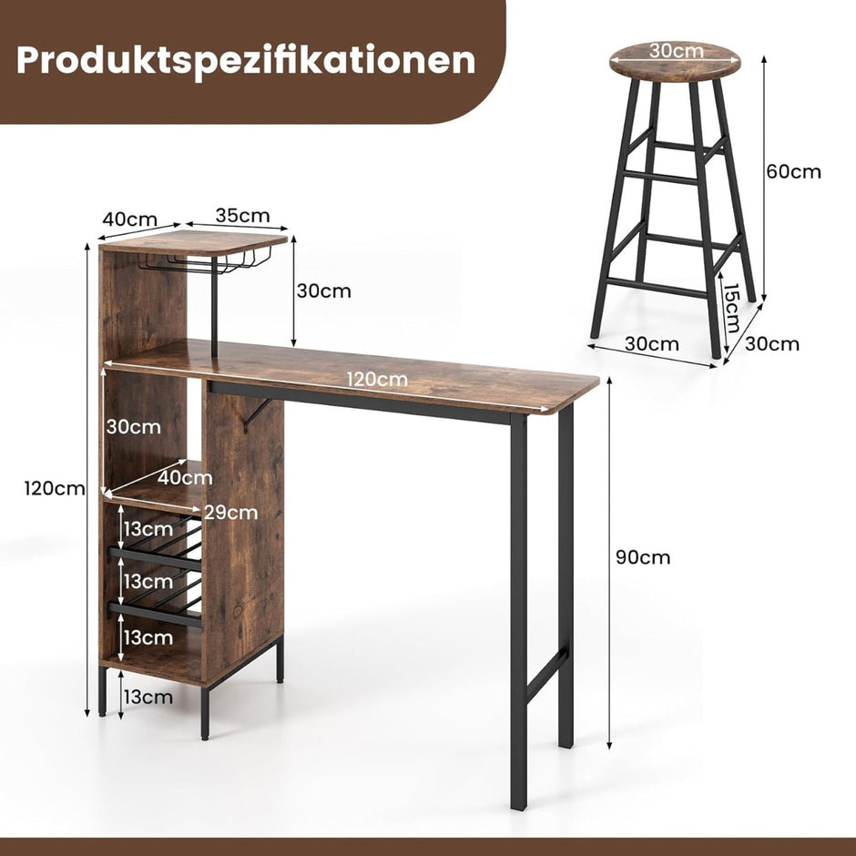 delad – barbord och stolset Industriellt pubbord pall – 3 – Kaffe