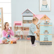 Hörndockhus – i trä med tak och möbler tillbehör Dollhouse DIY drömhus – 41 – Rosa