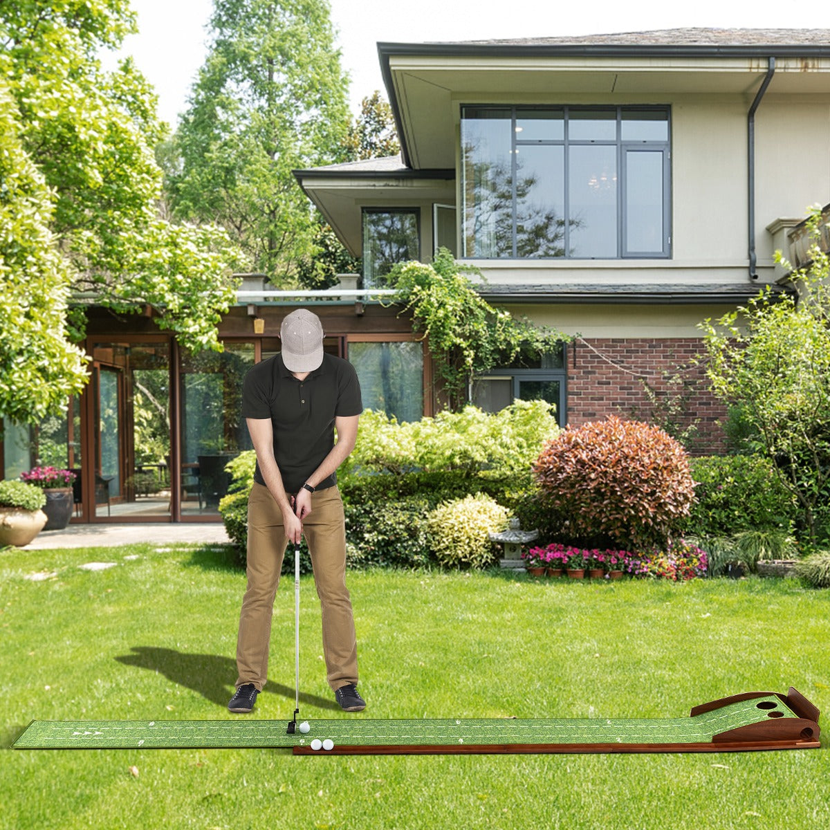Golfputtmatta – med hål och golfbollar konstgräs Golfmatta Putting Trainer Green – 2 3 – Grön