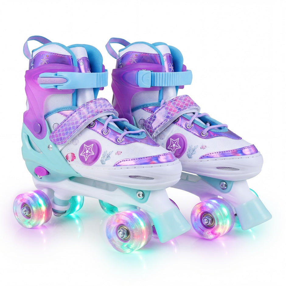 Barn – Rullskor Storlekar Justerbara Quad Skates Med Ljusande Hjul L (EU 37-41) – 4 – Blå