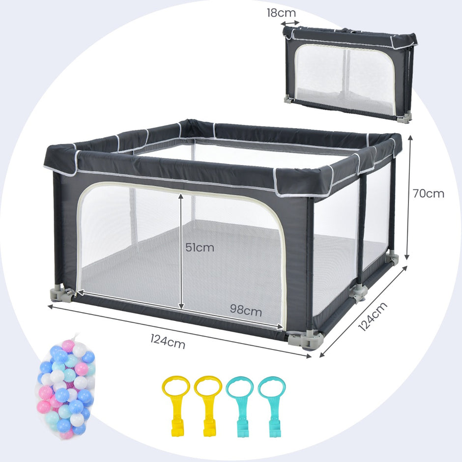 Fyrkantig – babylekhage Stort lekstaket – 124 x 124 cm – Mörkgrå