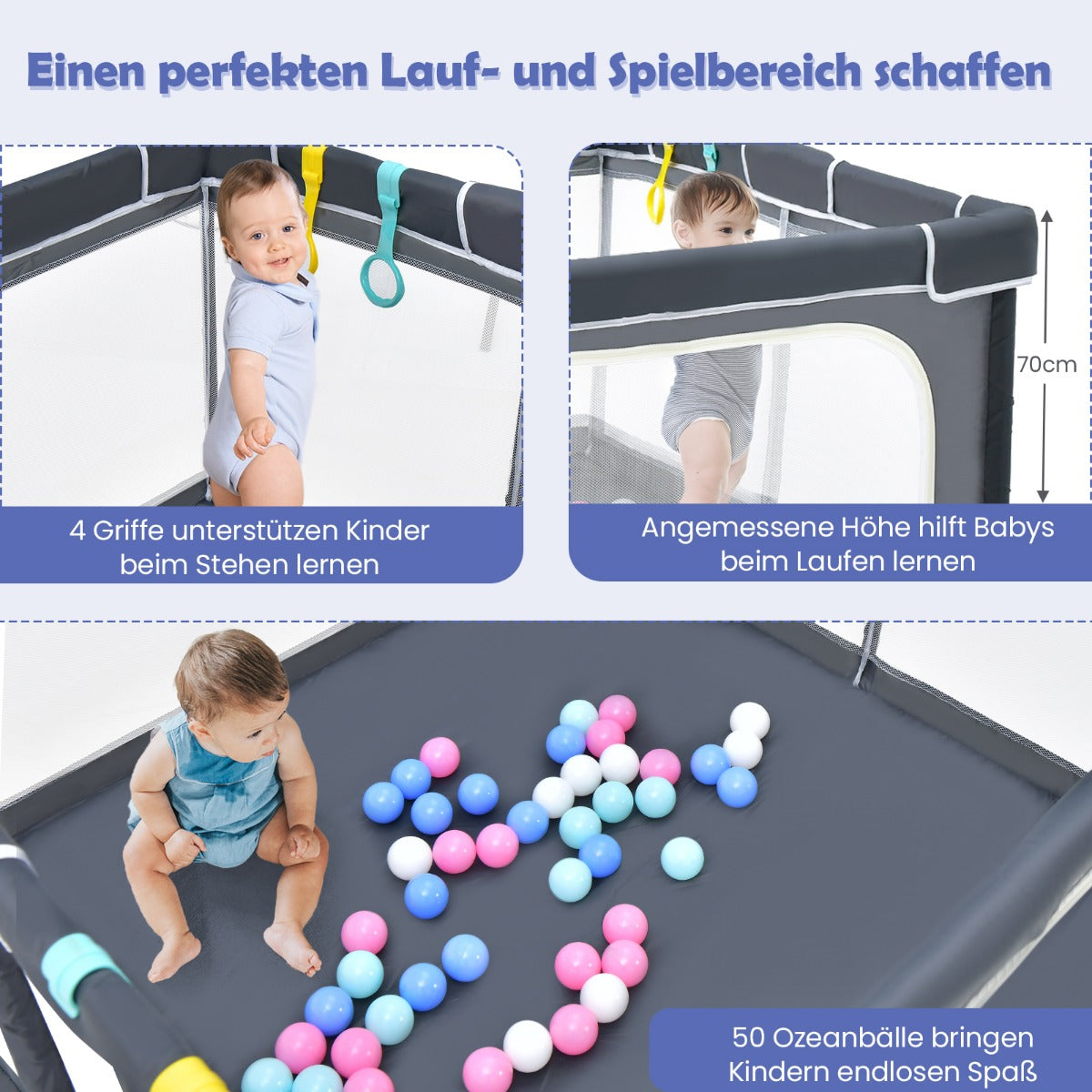 Fyrkantig – babylekhage Stort lekstaket – 124 x 124 cm – Mörkgrå