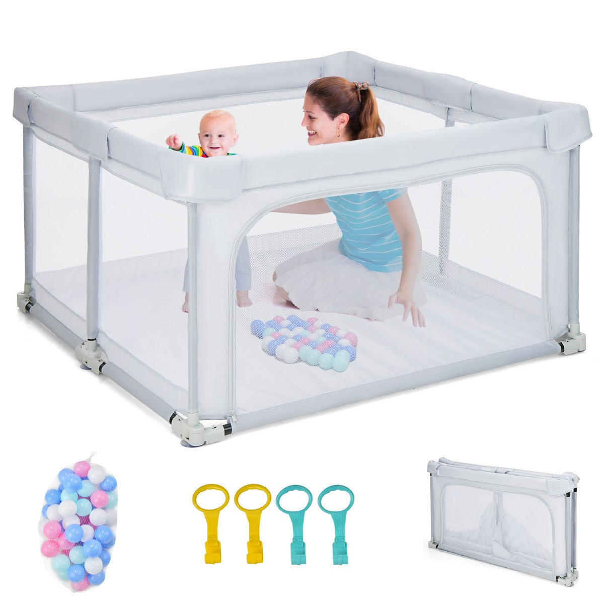 Fyrkantig – Babylekhage Stort lekstaket – 124 x 124 cm – Ljusgrå