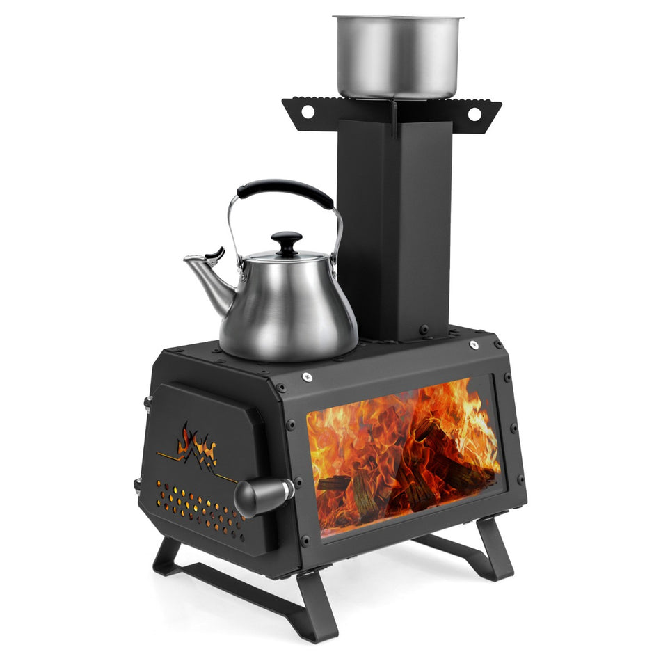 Rocket – Stove Outdoor matlagningsytor med visningsfönster och askfat – 2 28,5 x 20 x 37 cm – Svart