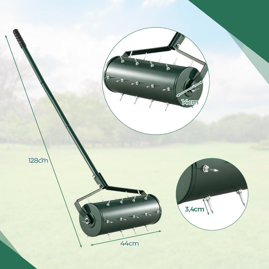 Lawn – Aerator Roller Manual med handtag och spik – 44 x 128 cm – Grön