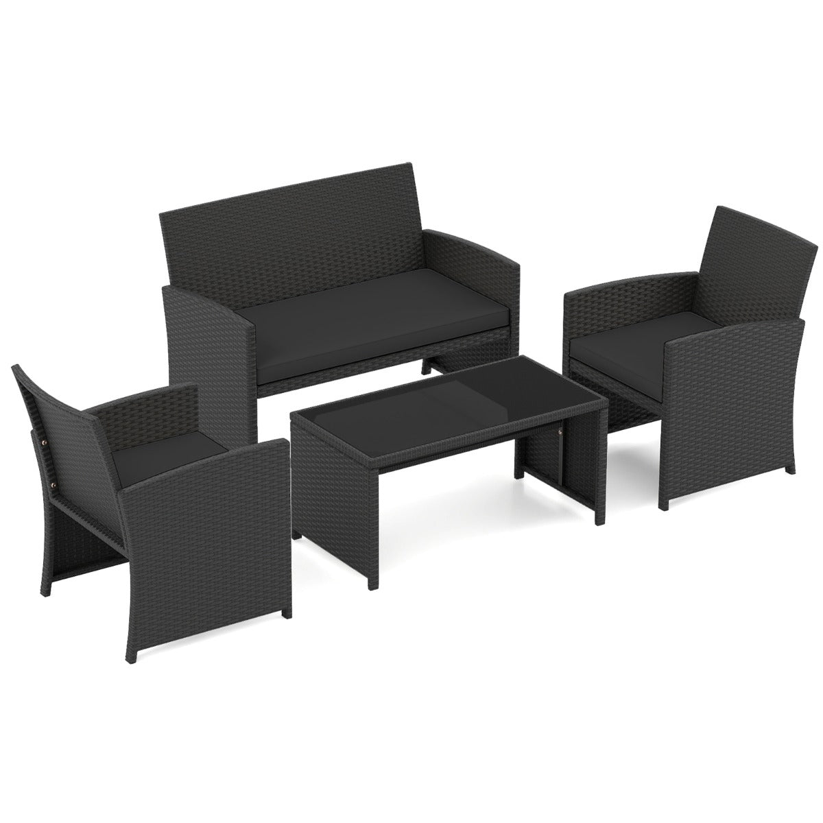 delad – rattan trädgårdsmöbel wicker sits soffa med härdat glas soffbord – 4 2 – Svart