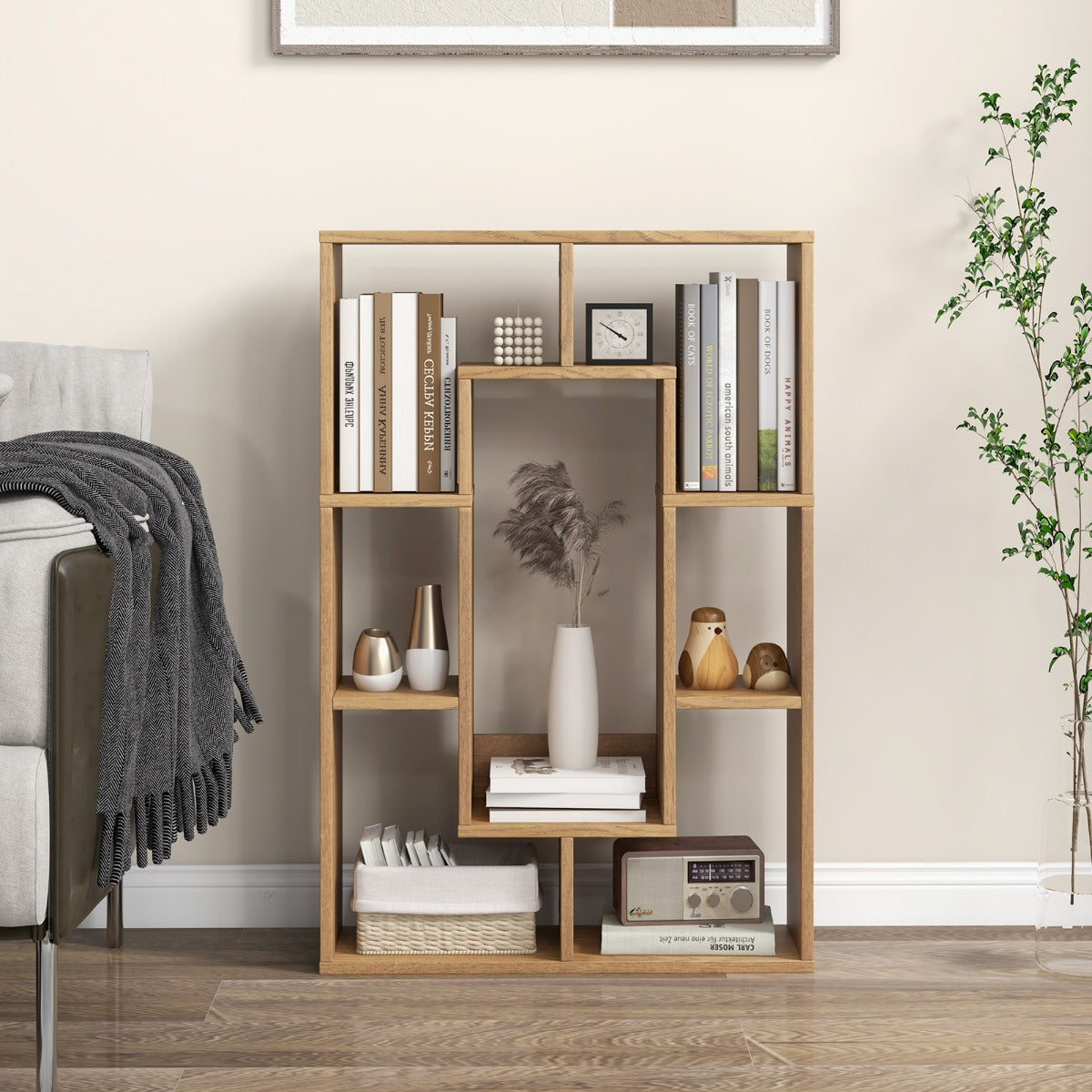 Modern – bokhylla med fack och tippskydd Geometrisk öppen stående – 7 – Natur