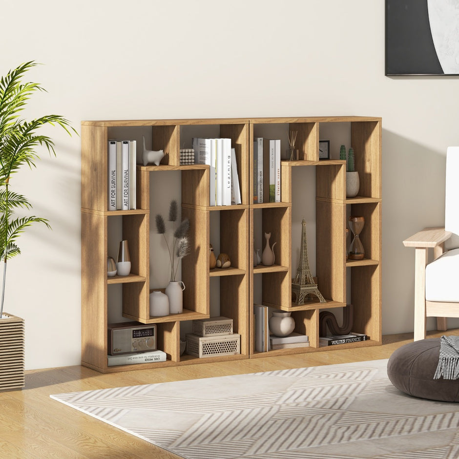 Modern – bokhylla med fack och tippskydd Geometrisk öppen stående – 7 – Natur