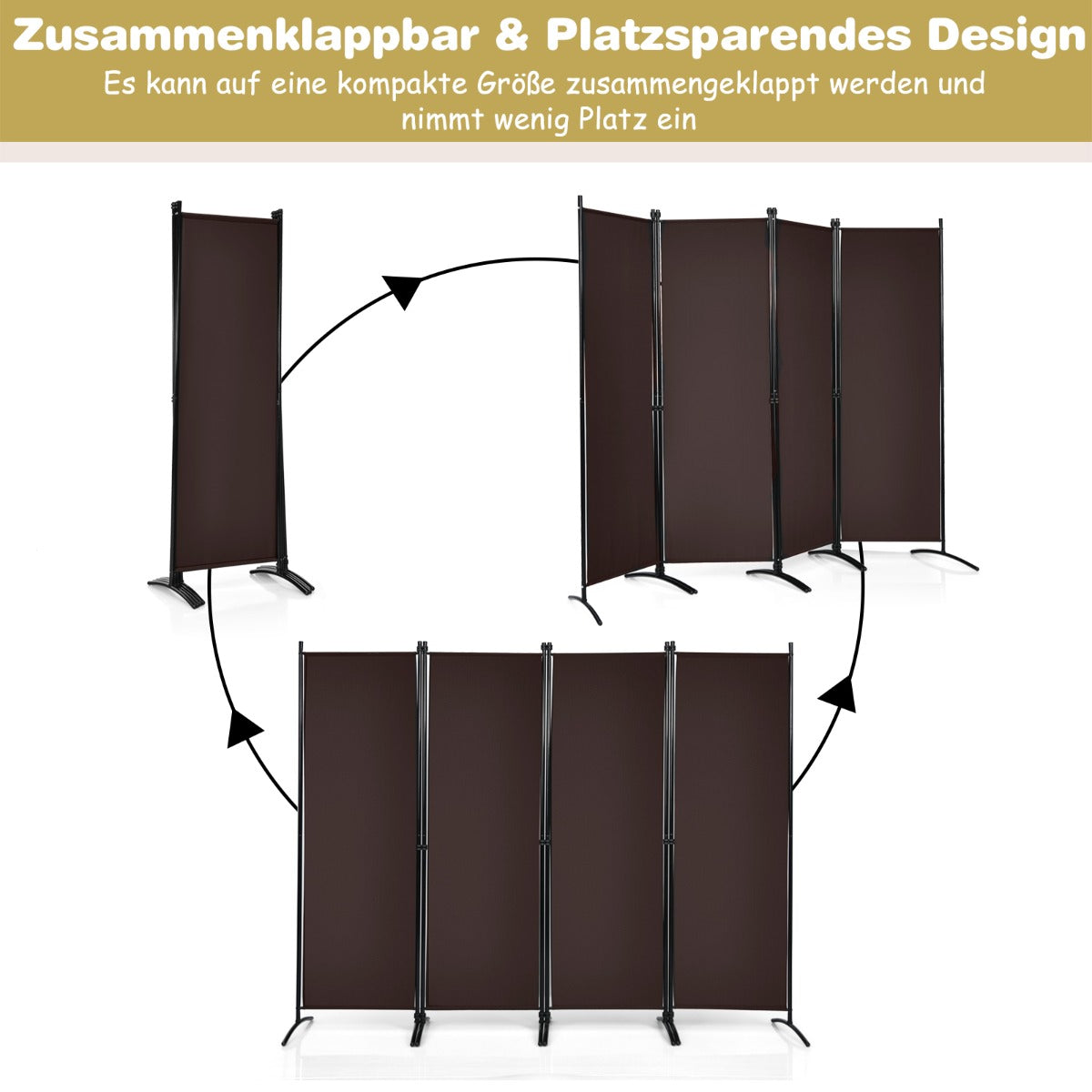 panel – hög rumsavdelare Bärbar skiljevägg med stålram – 4 173 cm – Brun