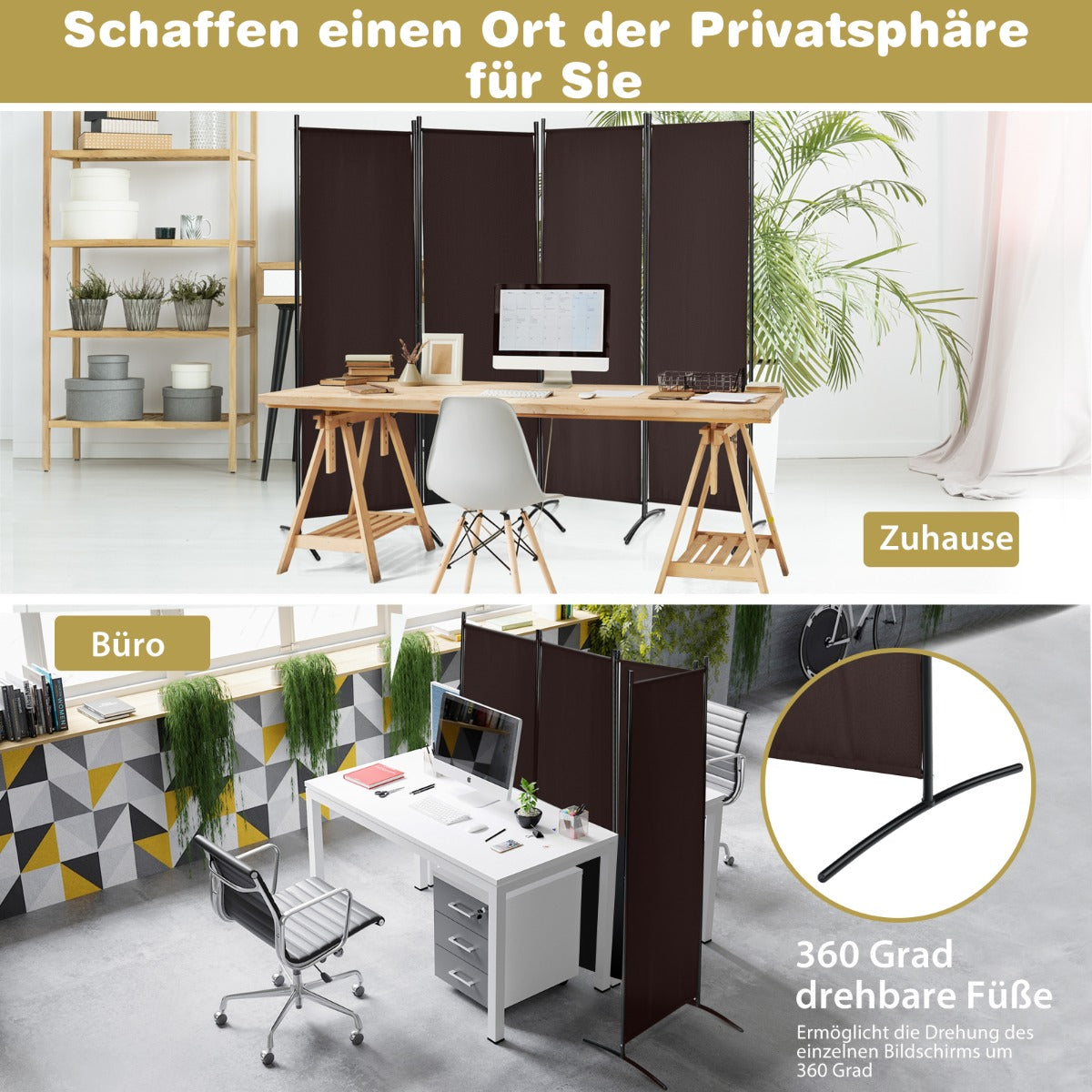panel – hög rumsavdelare Bärbar skiljevägg med stålram – 4 173 cm – Brun
