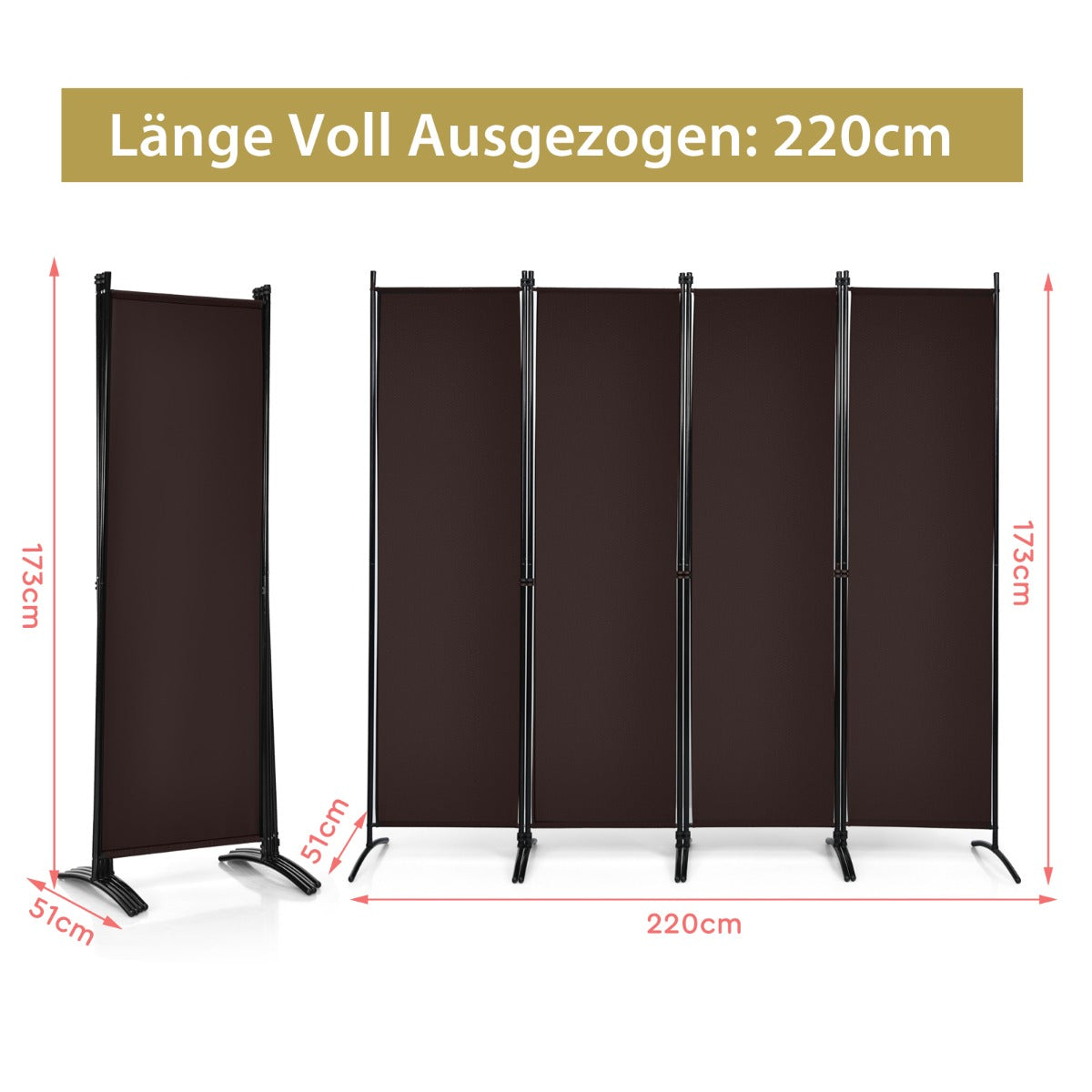 panel – hög rumsavdelare Bärbar skiljevägg med stålram – 4 173 cm – Brun