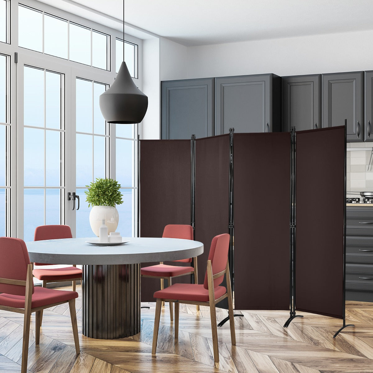 panel – hög rumsavdelare Bärbar skiljevägg med stålram – 4 173 cm – Brun