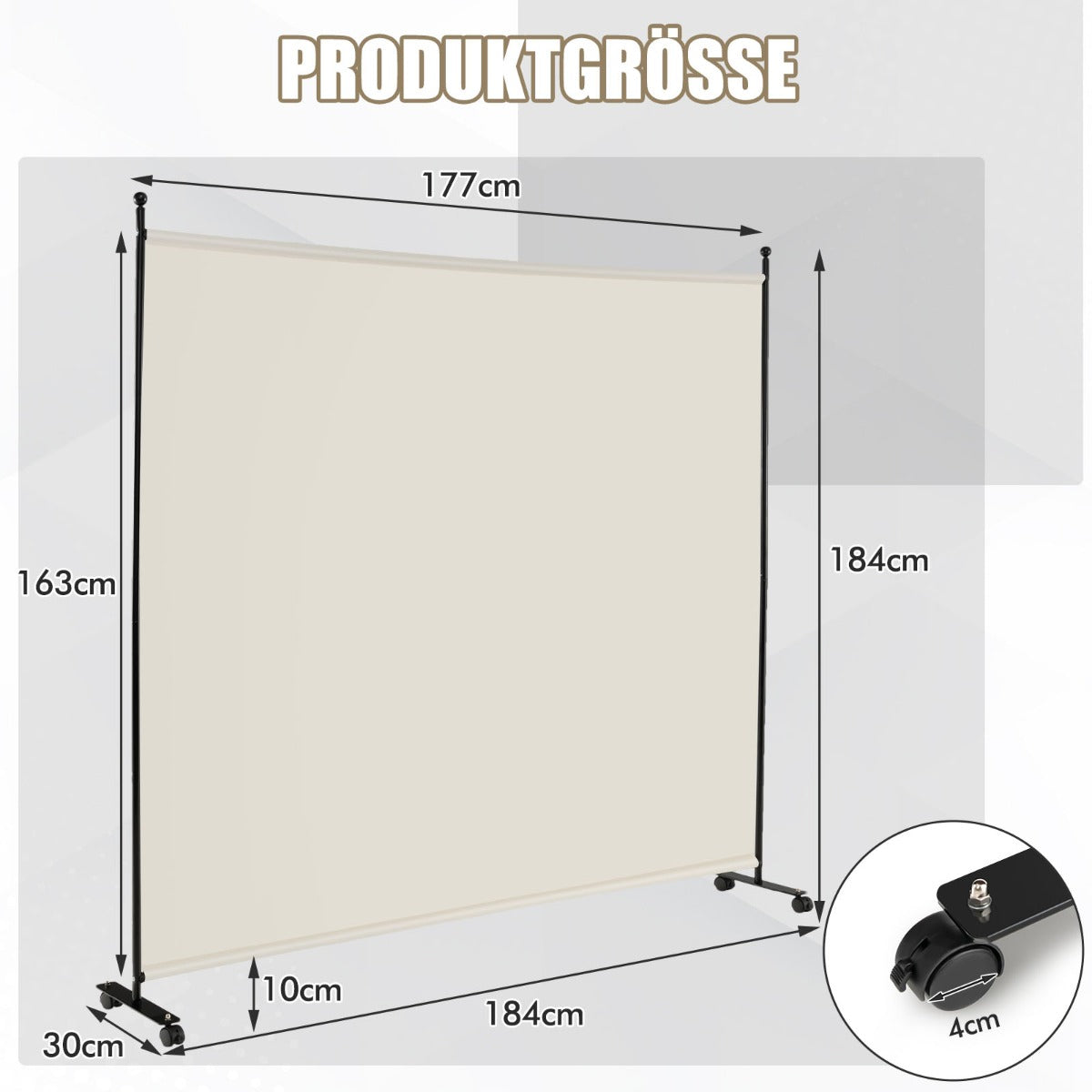 Enkelrumsavdelare – med en panel bred sekretessskärm – 184 x 30 x 184 cm – Beige