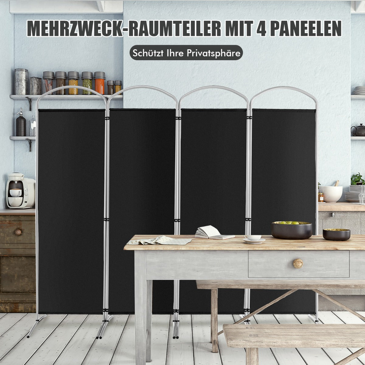 Vikbar – rumsavdelare med paneler Skiljevägg för hem – 4 221 x 51 x 188 cm – Svart