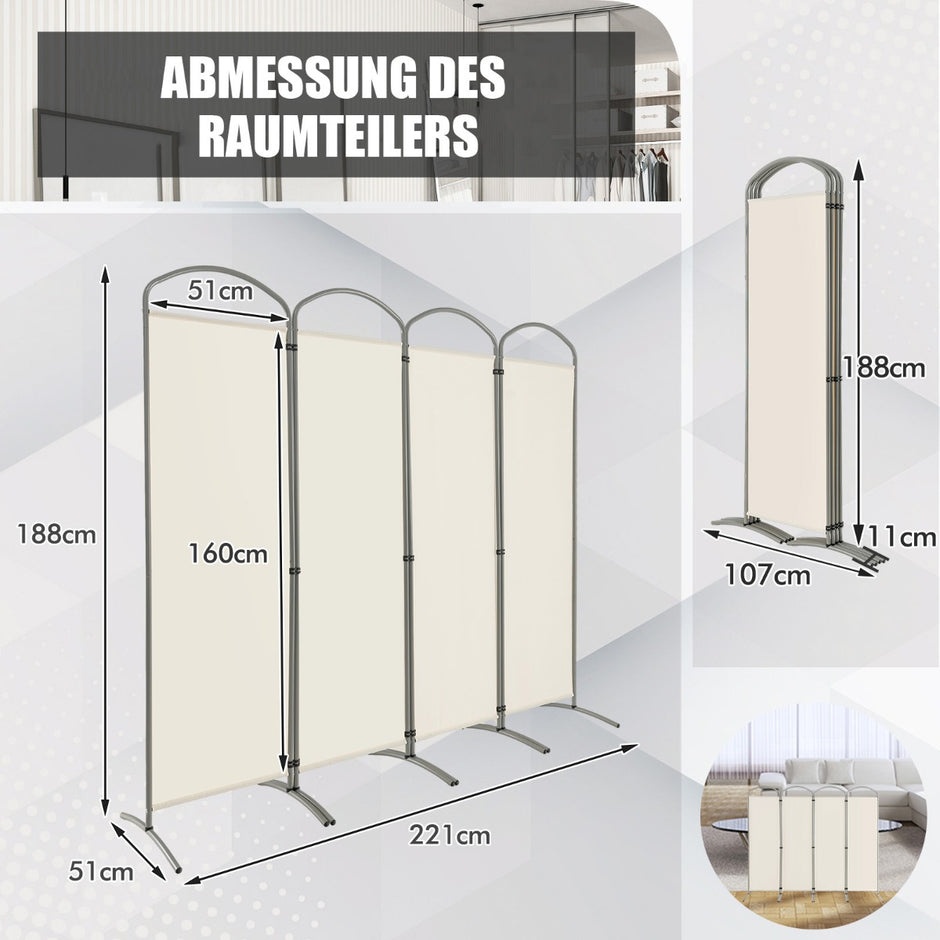 Vikbar – rumsavdelare med paneler Skiljevägg för hem – 4 221 x 51 x 188 cm – Vit