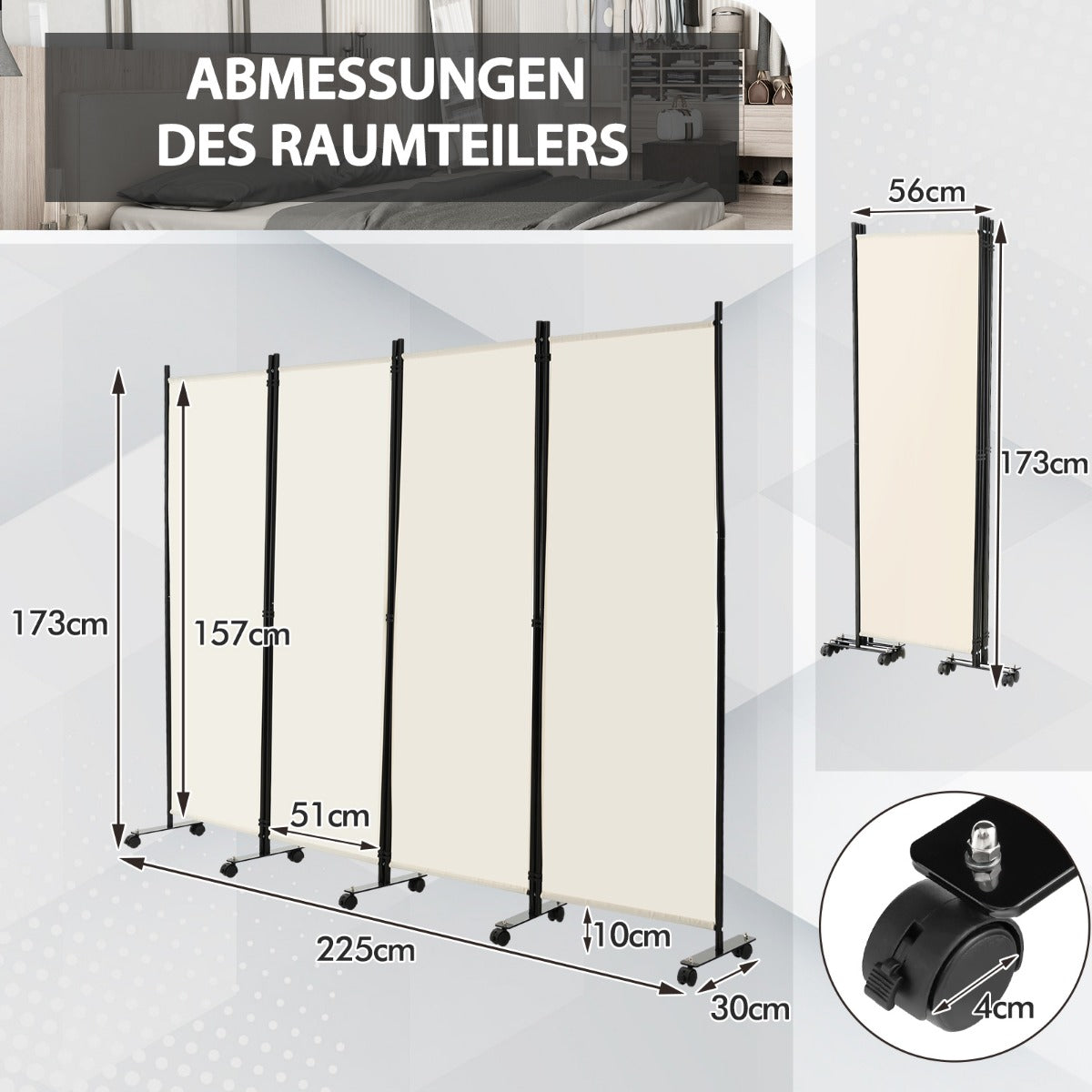 Rumsavdelare – med paneler på hjul hög rullbar sekretessskärm – 4 173 cm – Beige
