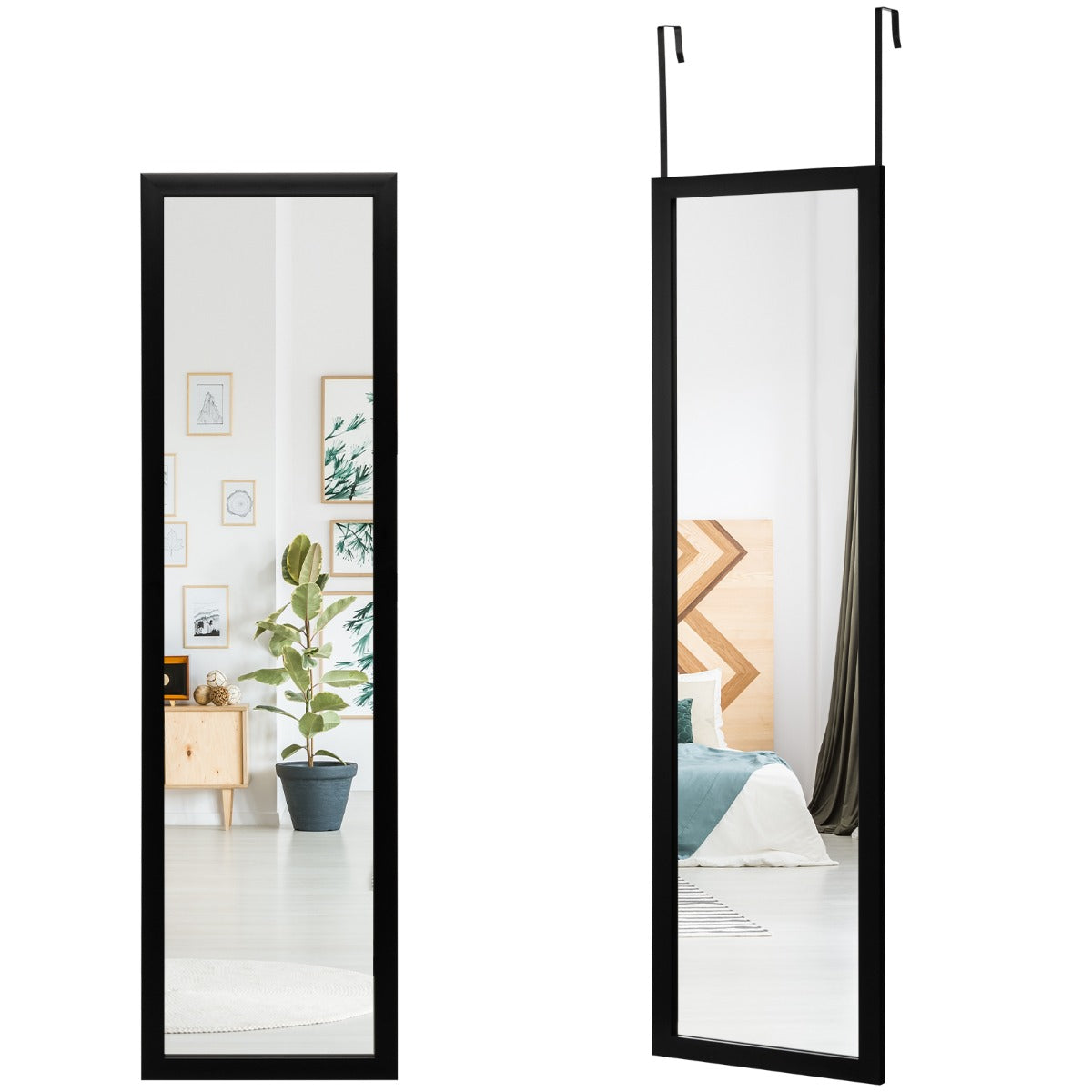 Rektangulär – hellängdsspegel med hängkrok för dörr – 33 x 119 cm – Svart