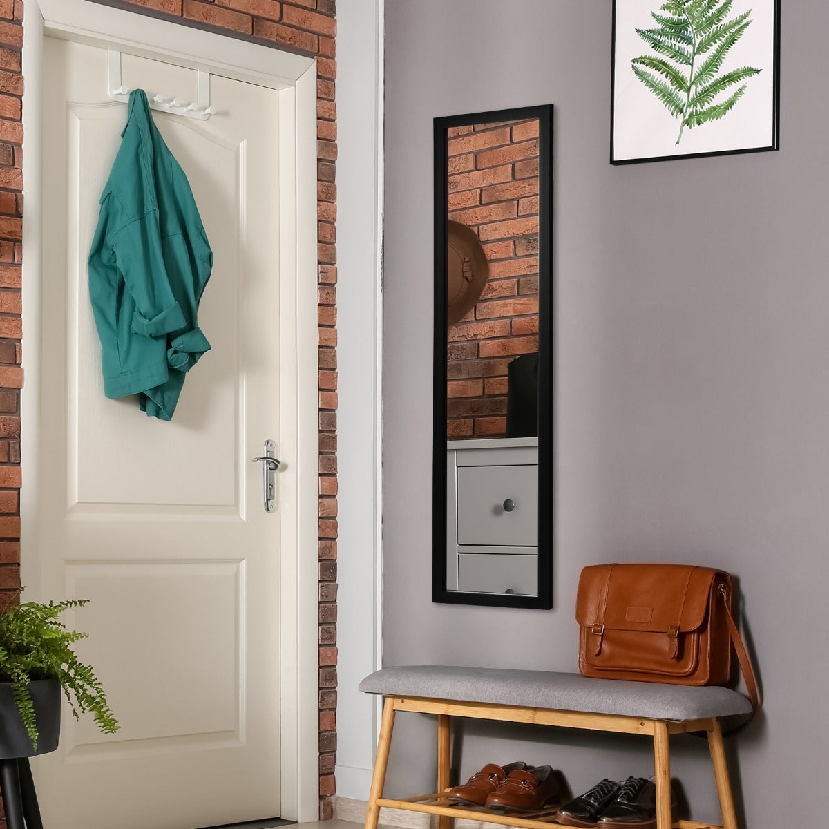 Rektangulär – hellängdsspegel med hängkrok för dörr – 33 x 119 cm – Svart