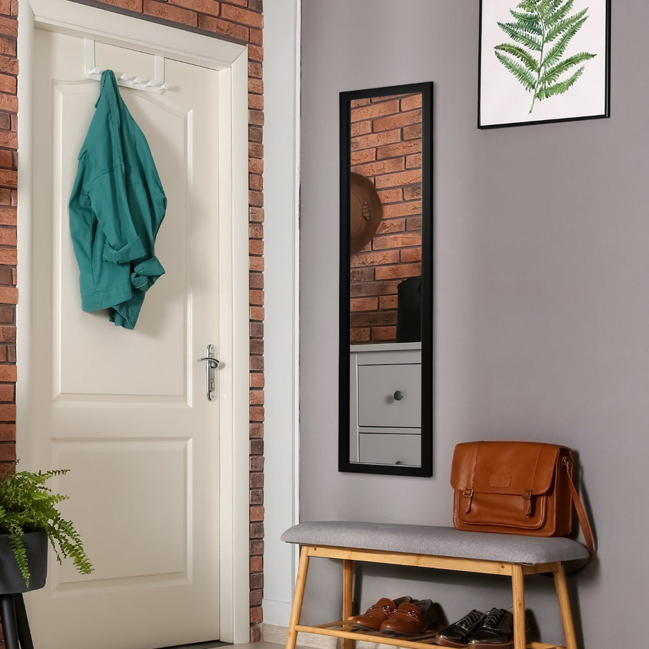 Rektangulär – hellängdsspegel med hängkrok för dörr – 33 x 119 cm – Svart