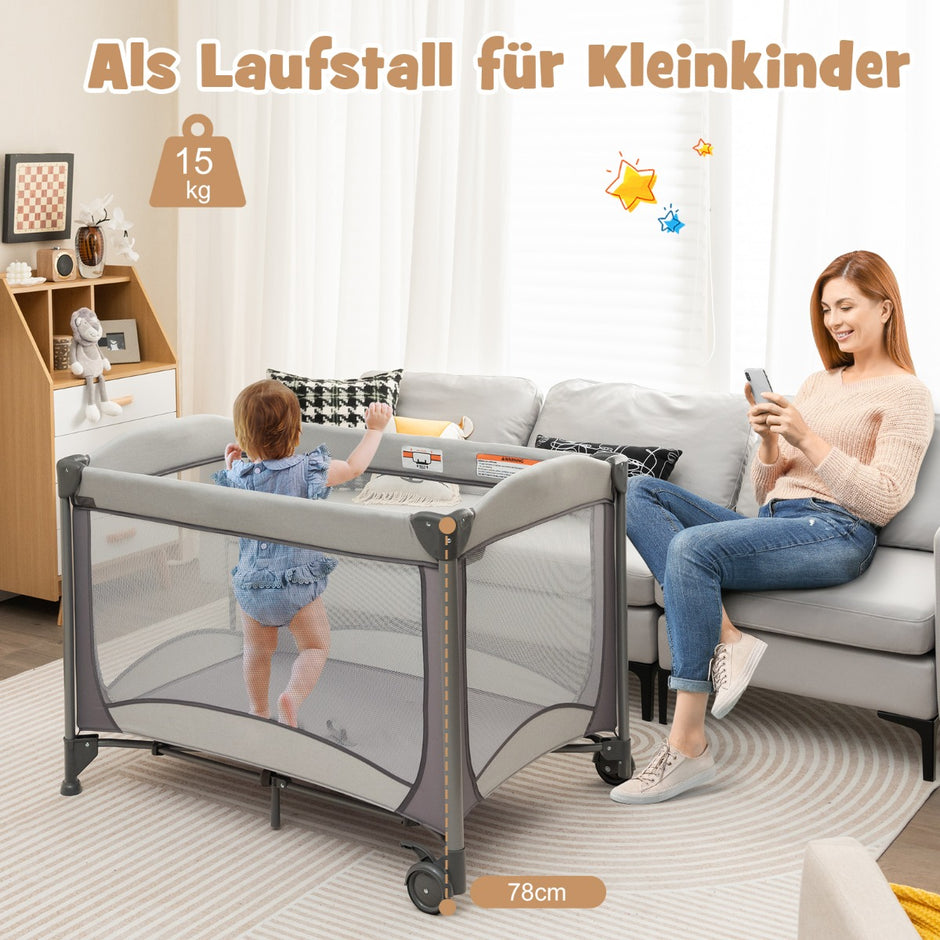 i – mobil babysäng skötbord och vagga med leksaker madrass bärväska – 5 1 – Grå