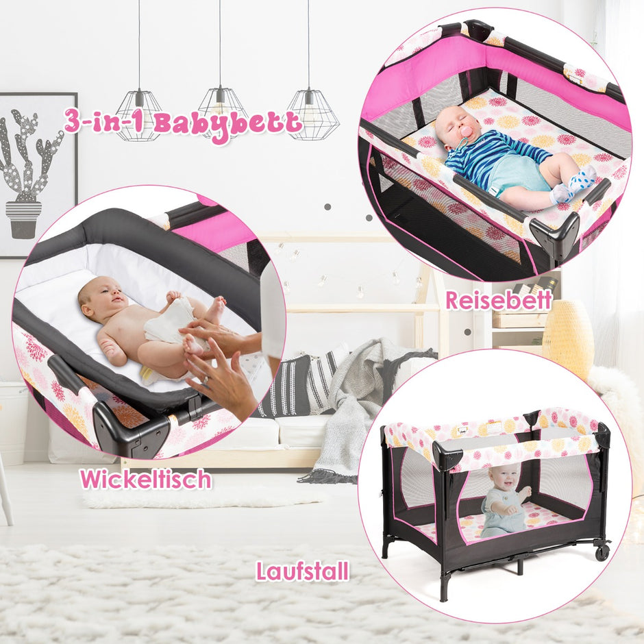 Babysäng – i hopfällbar resesäng och spjälsäng skötbord lekhage +rosa – 4 1 – Svart