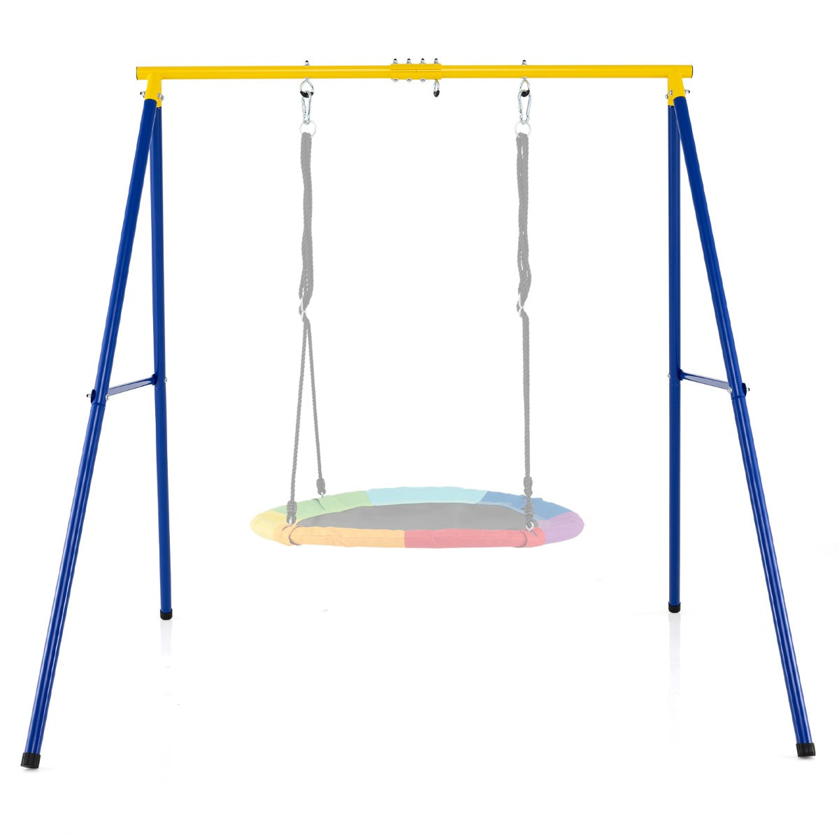 Robust – gungställning i metall A ram trädgårdsgungram + – 194 x 184 x 180 cm – Blå och gul