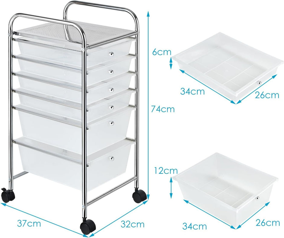 Vagn – med stapelbara lådor och metallram förvaringsyta Transparent – 6 – Genomskinlig