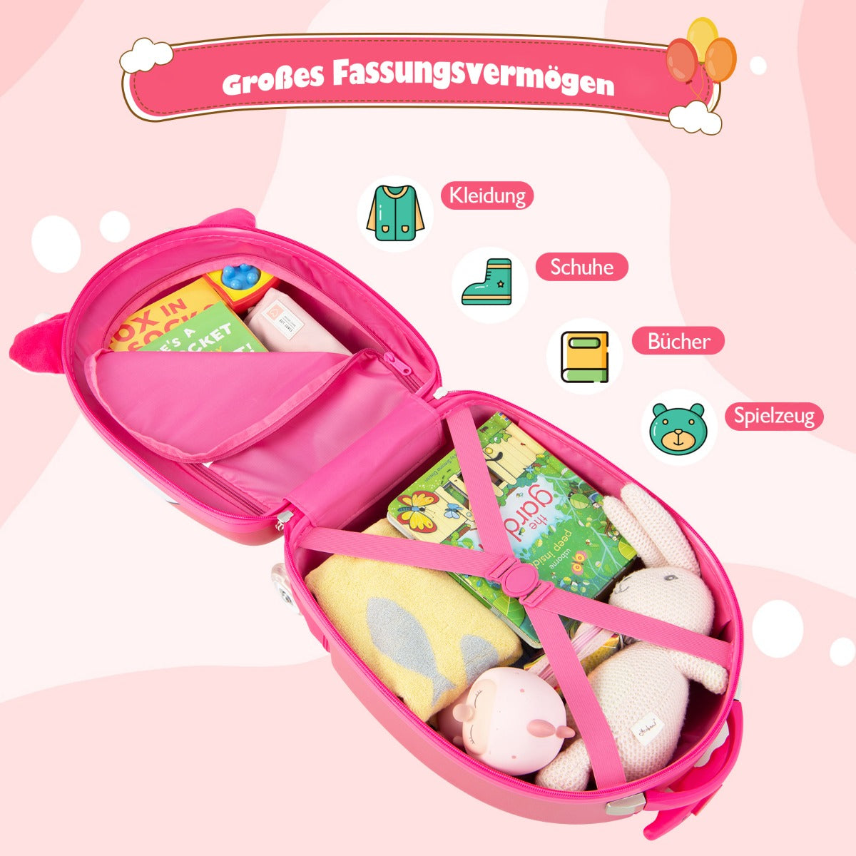 Rullande – resväska Hard Shell Handbagage för barn – 33 x 22 x 45 cm – Rosa
