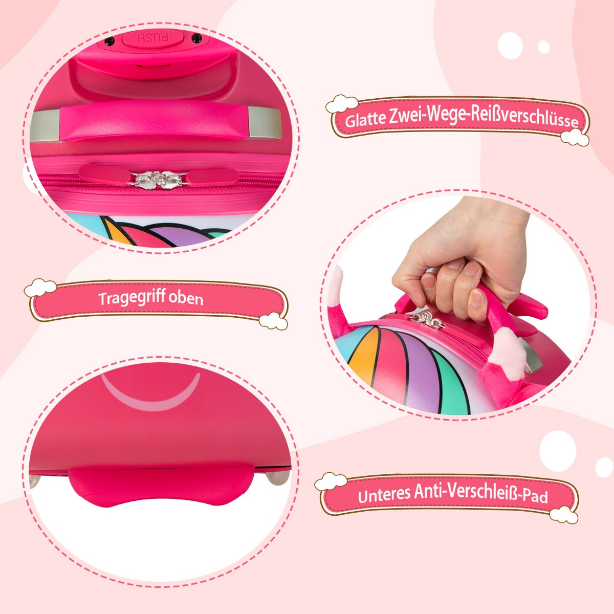Rullande – resväska Hard Shell Handbagage för barn – 33 x 22 x 45 cm – Rosa