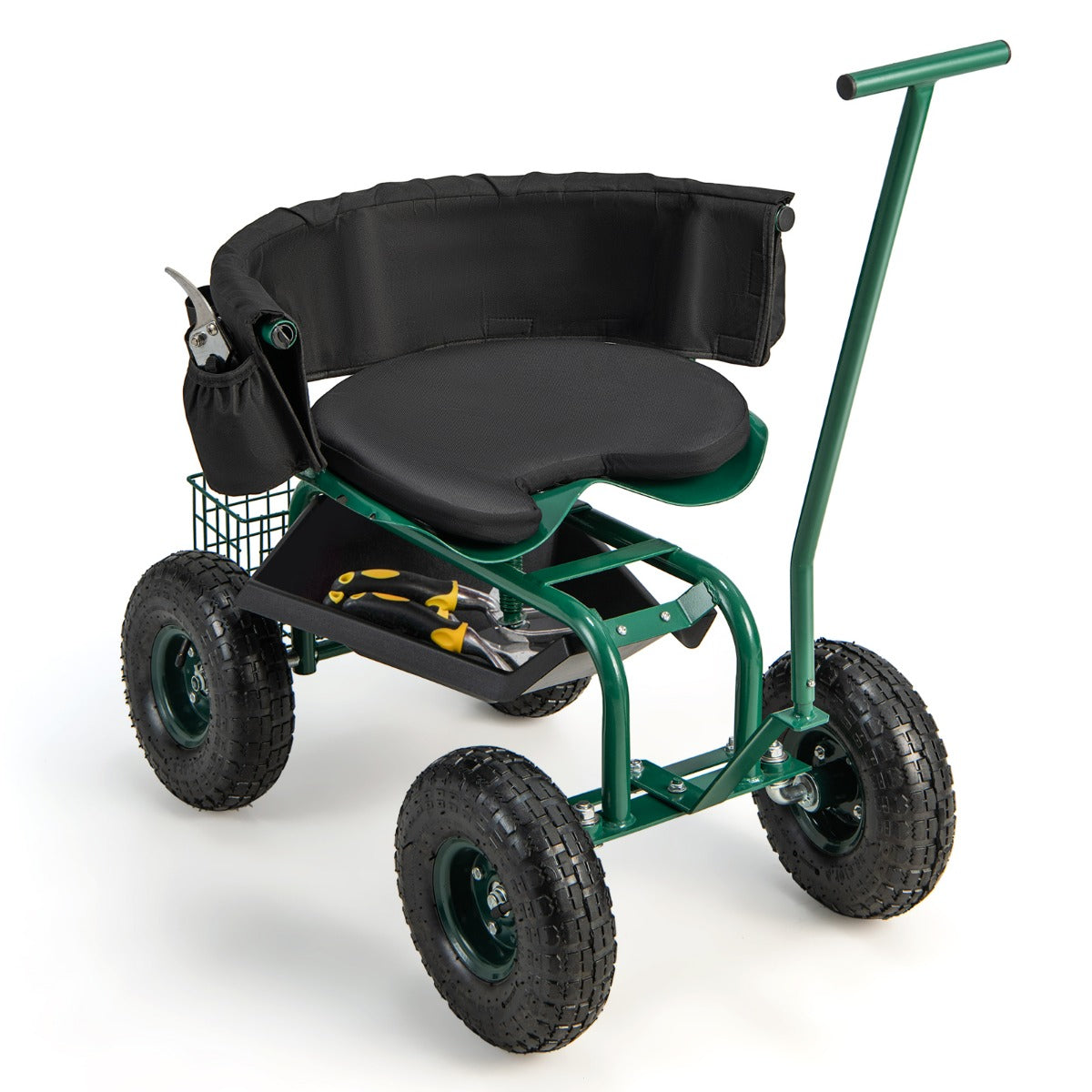 Rullstol – med hjul 360° vridbar höjdjusterbar mobil trädgårdsstol – 90 x 59 x 106 cm – Grön