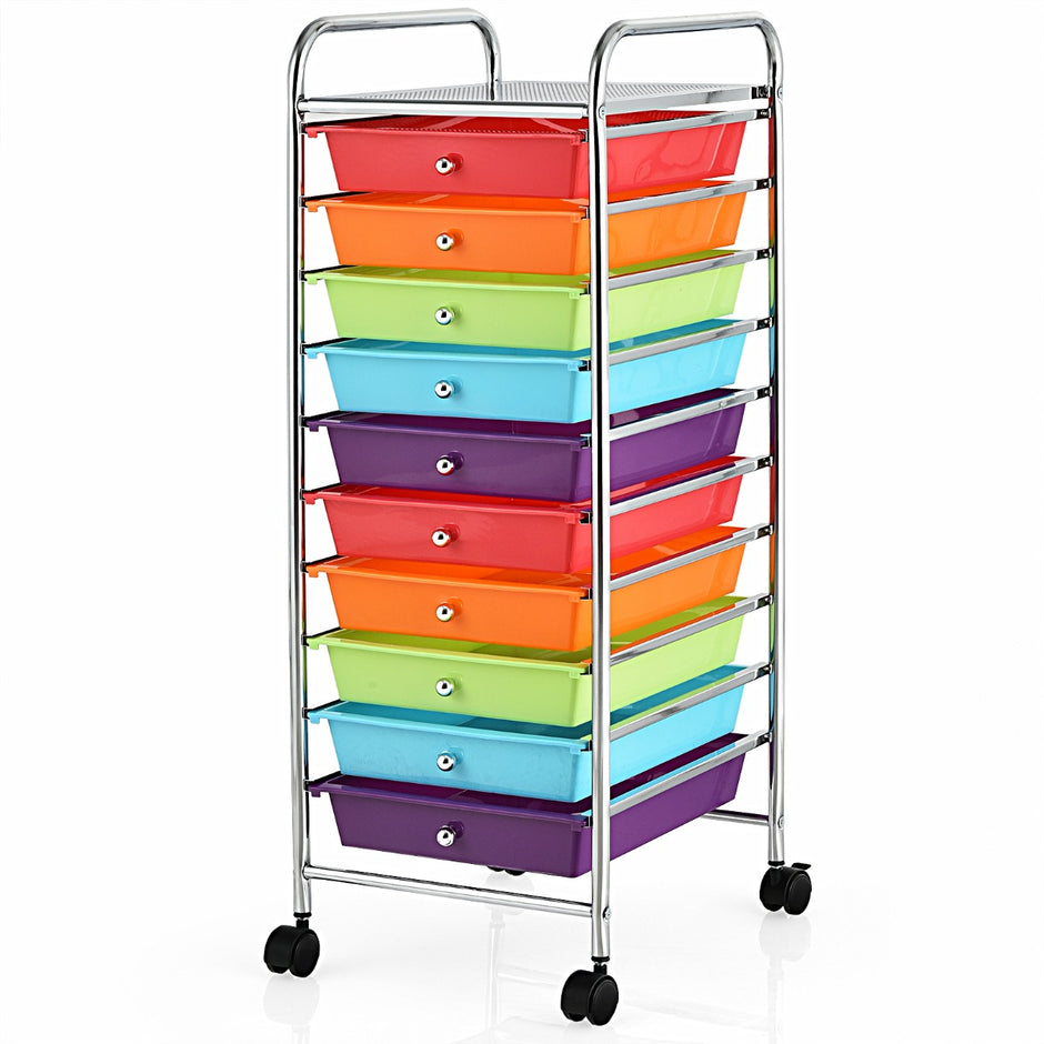 Rullvagn – Badrumsrullcontainer sidovagn med lådor Röd + – 10 33 x 37 x 86 cm – Flerfärgad