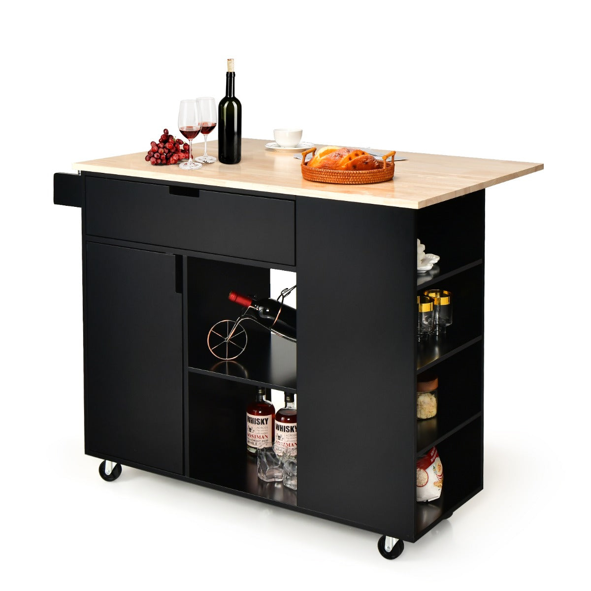Kitchen – Island Trolley med utdragbar bänkskiva – 124 x 76 x 92 cm – Svart