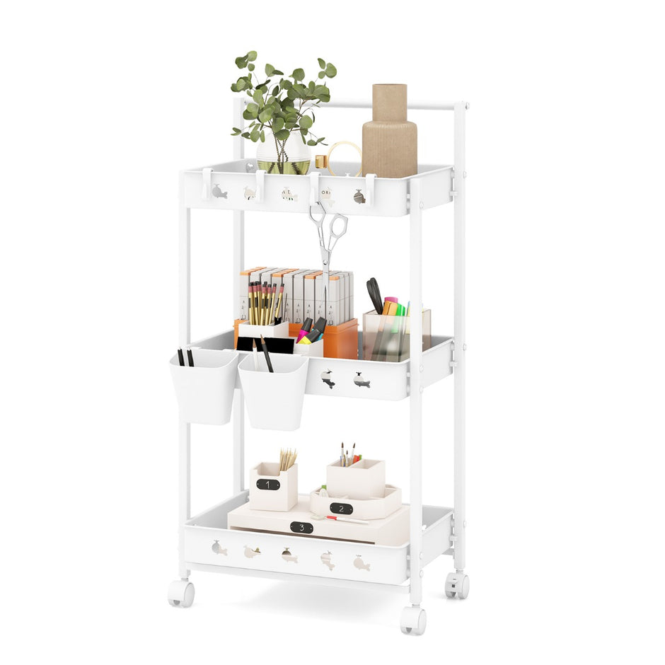 Rullvagn – med nivåer Serveringsvagn hjul Köksvagn hängande koppar – 3 2 42 x 29 x 83 cm – Vit