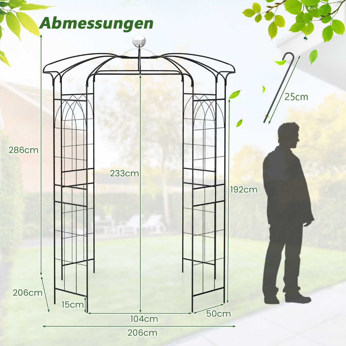 Rose – Arch Metal Pavilion Trädgårdsbåge för klätterväxter Garden – 206 x 206 x 286 cm – Svart