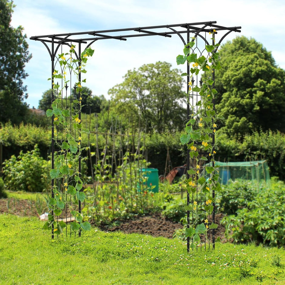 Metall – Rose Arch Trädgårdsbåge för klätterväxter Spaljé – 206 x 52 x 206 cm – Svart