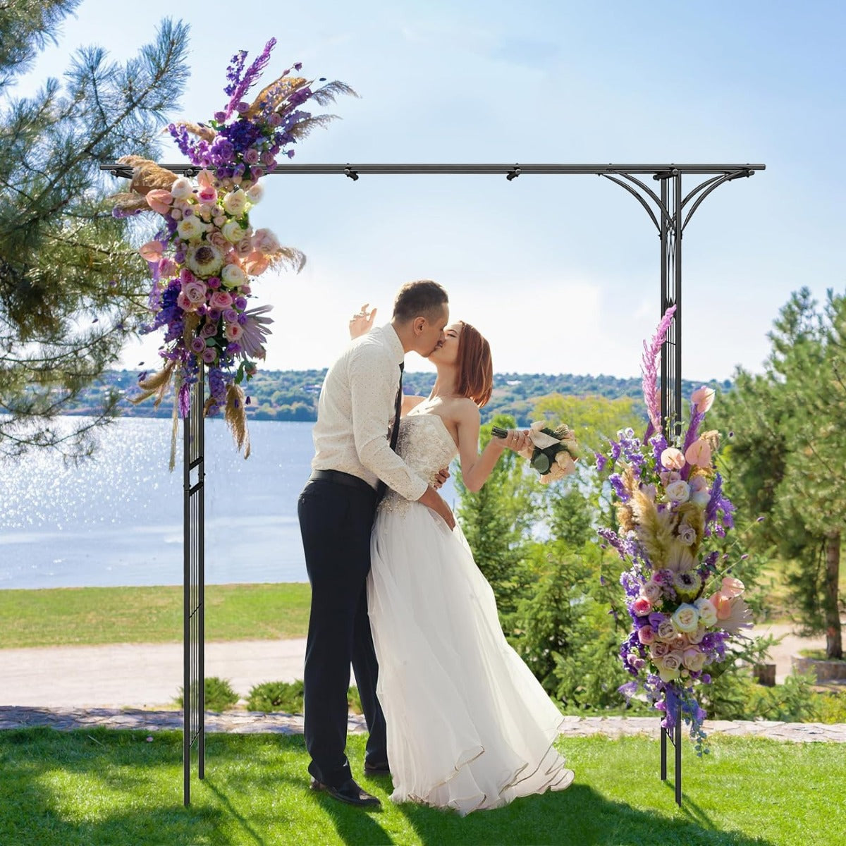 Metall – Rose Arch Trädgårdsbåge för klätterväxter Spaljé – 206 x 52 x 206 cm – Svart