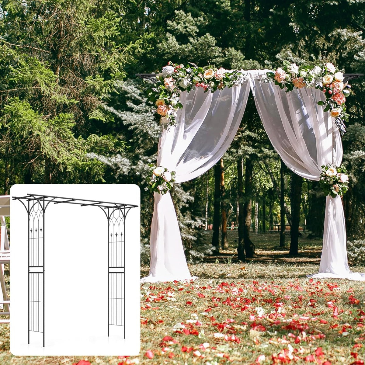 Metall – Rose Arch Trädgårdsbåge för klätterväxter Spaljé – 206 x 52 x 206 cm – Svart