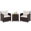 delat – set Polyrattan Lounge Trädgårdsmöbler Rotting Sittgrupp med sittkuddar och Soffbord – 3 – Beige