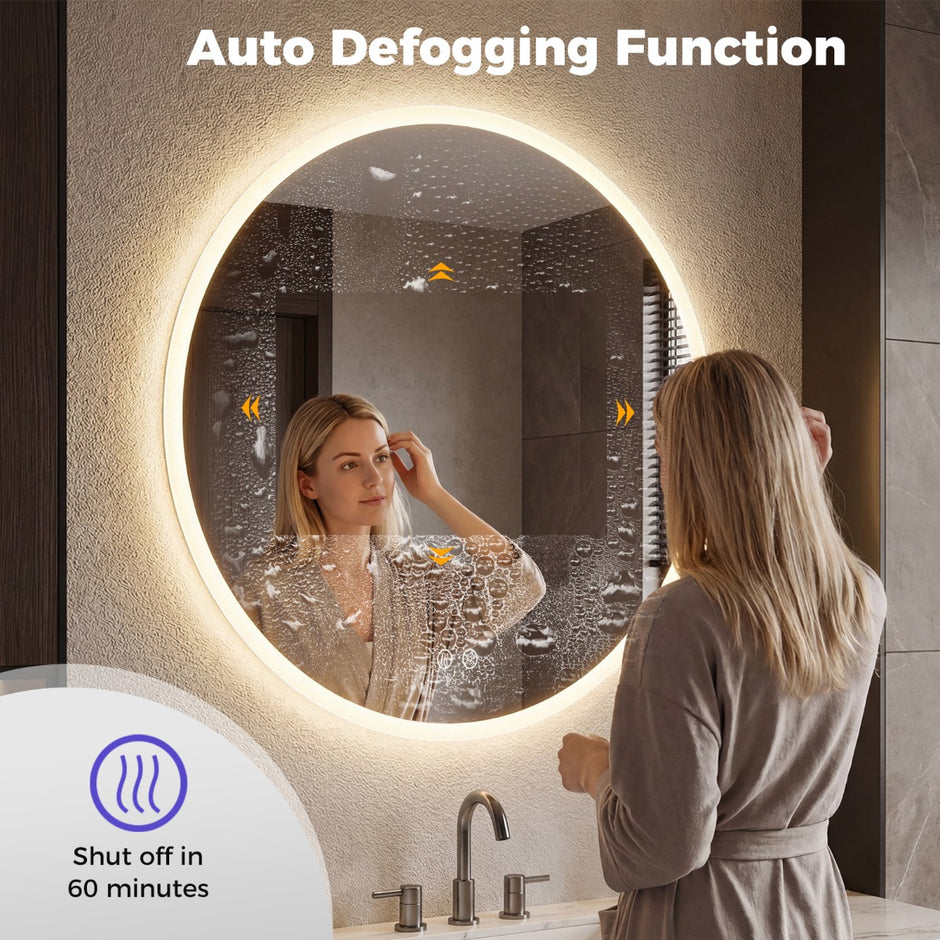 Runt – spegel med ljusfärger och steglös dimning anti immande – 3 Ø 60 cm – Silver