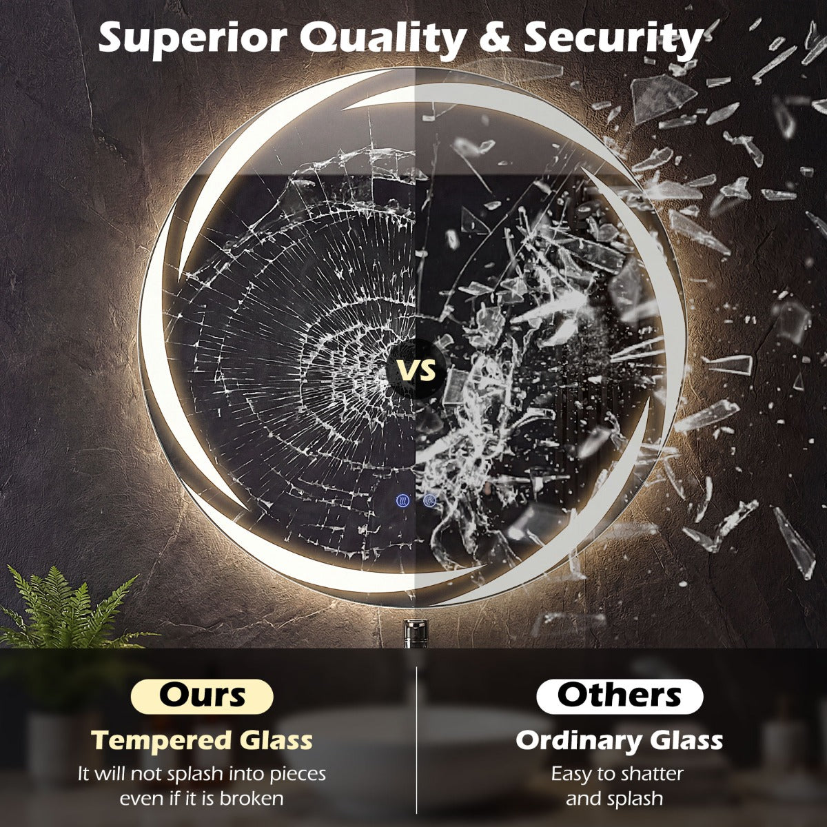 Runt – LED Badrumsspegel Explosionsskyddat härdat glas Väggspegel – 80 cm – Silver
